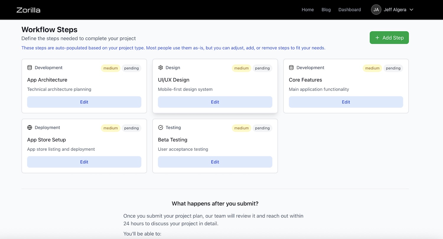 Zorilla - Workflow Steps Interface